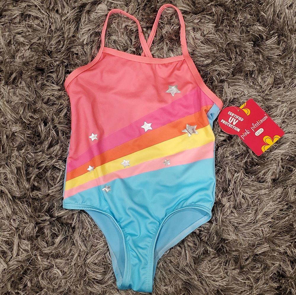 NWT Cute! Girl's Pink Platinum Swimsuit size 5/6